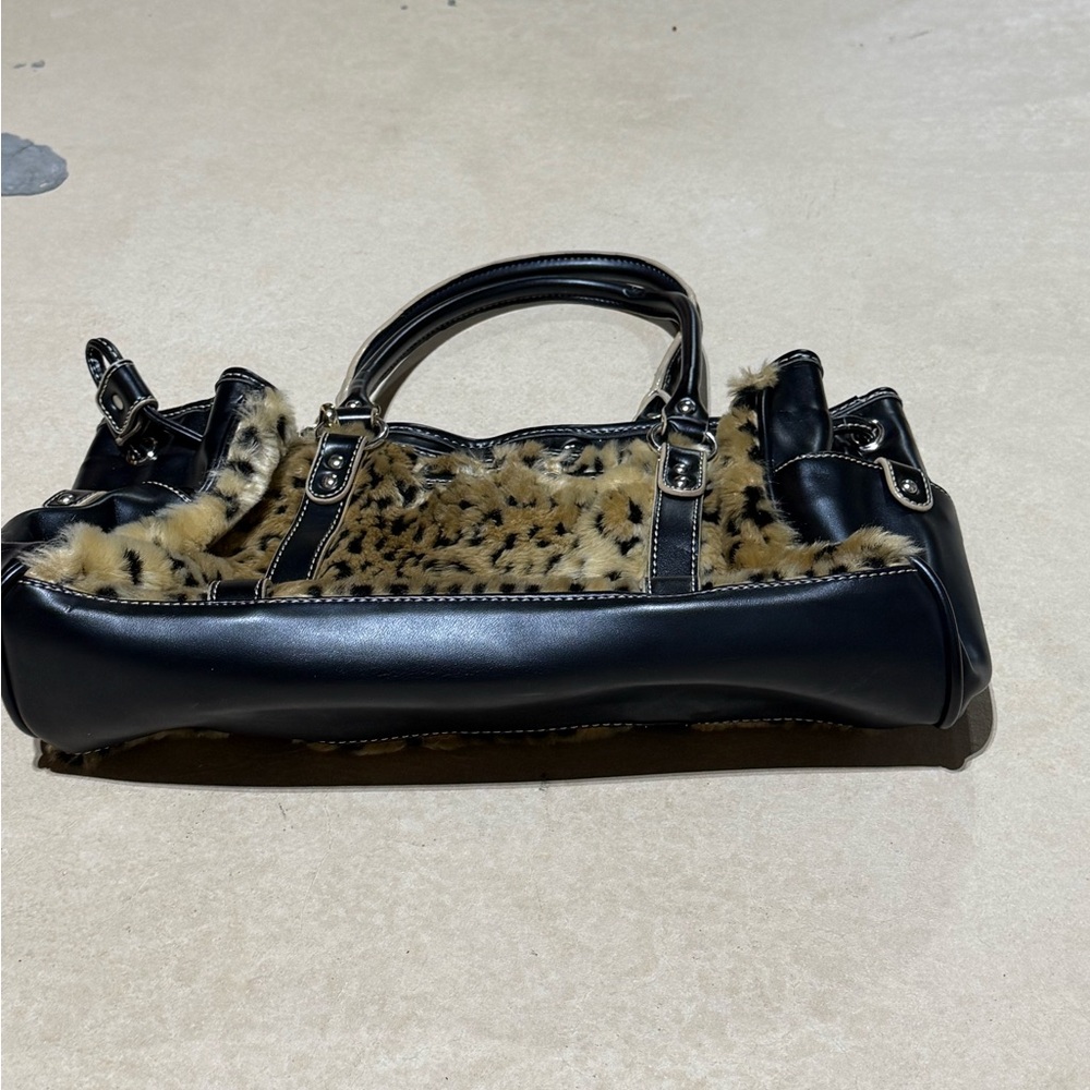 Apt. 9 Faux Leopard Print Satchel with Black Trim and Gold Charm - Picture 8 of 16